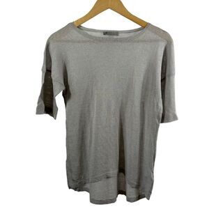 GIORGETTI Women's Italian Sheer Knit Drop Sleeve Pullover Sweater Gray Size 44